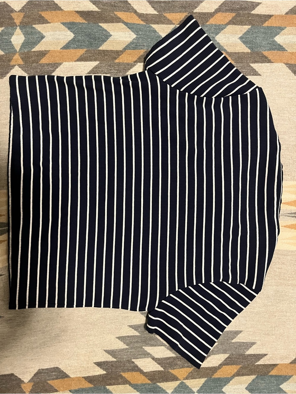 Ralph Lauren Navy and White Striped Short-Sleeve Crop Polo Tee